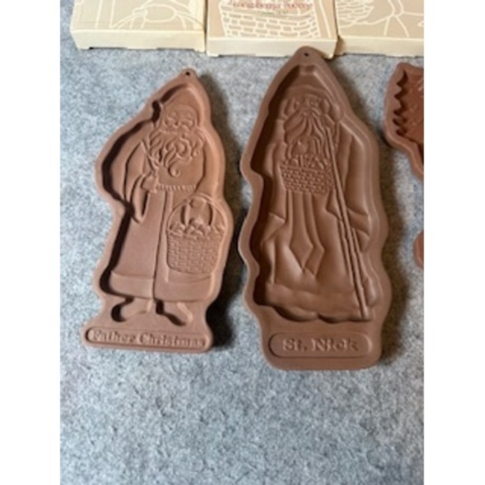 Longaberger Pottery Christmas Cookie Mold Set 5 Father Christmas St Nick 90-93 - Picture 4 of 11